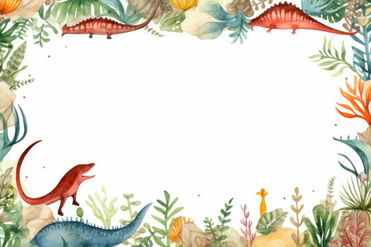 Watercolor dinosaurs on white background. Hand painted illustration for children