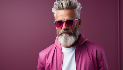 Obraz premium A confident, serious man with gray hair and beard smiling generated by AI