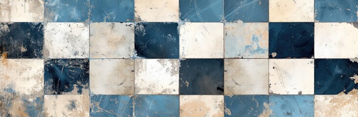 Square tiles forming the backdrop of an aged interior floor.