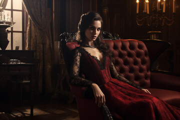 Obraz na płótnie Canvas Gorgeous princess or queen of vampire wearing elegant dress. Generative AI