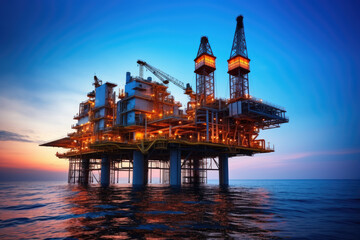Obraz premium Oil and gas platform in the gulf or the sea. Production platform for oil and gas