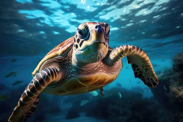 Wandcirkels plexiglas Hawaiian Green Sea Turtle (Chelonia mydas) © Kitta