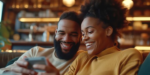 Close-up as a smiling couple effortlessly uses an artificial intelligence-enhanced bank credit or debit card, symbolizing the seamless integration of advanced technology.