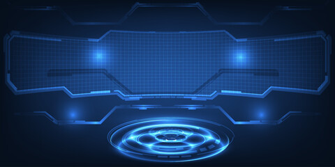 Abstract futuristic blue hi tech stage for product showcase background with curved digital tech display backdrop.Vector illustrations. - obrazy, fototapety, plakaty