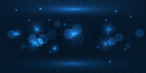 Abstract high technology background with hexagon pattern and digital futuristic tech horizontal space.Vector illustrations.