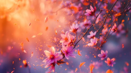 A stunning image of vibrant pink blossoms on a tree with sunlight gently highlighting the petals.