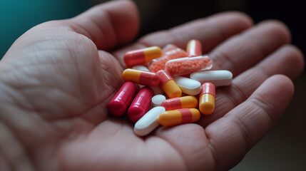 A hand holding pills and capsules