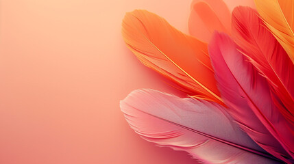 Vibrant colored beautiful bird feathers. Isolated on a toned bright-colored background.