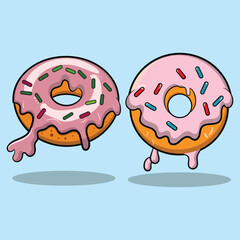 vector Chocolate and strawberry floating melted doughnut cartoon icon illustration