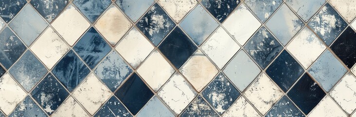 Old floor tiles arranged in squares create a vintage interior background.