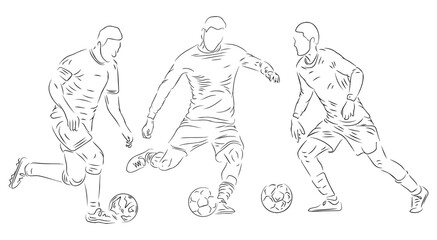 set of people playing football line art ilustration