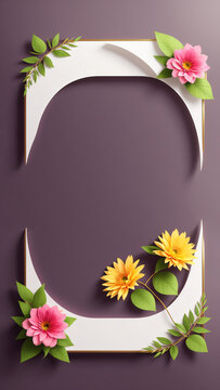 AI generated illustration of a frame with flowers around and copyspace for your text or image