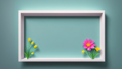 AI generated illustration of a frame with flowers around and copyspace for your text or image