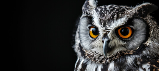 Eyes of a Great Grey Owl or Lapland Owl (Strix nebulosa) on the black background