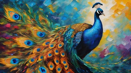 Zelfklevend Fotobehang Colorful peacock painting © ankpristoriko