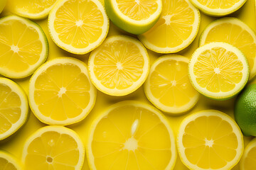 flat lay slice lemon in yellow background