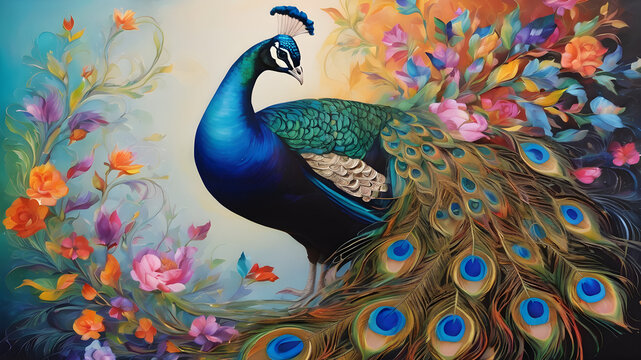 Colorful peacock painting