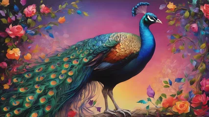 Stof per meter Colorful peacock painting © ankpristoriko