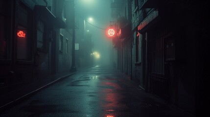 Dark empty foggy street, spotlight, neon, concrete.