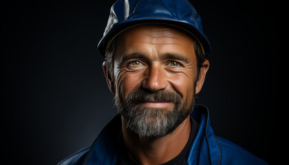 Fototapeta premium Smiling man with beard exudes confidence in studio shot generated by AI