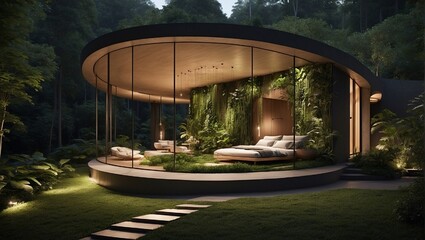 round building in the garden of house