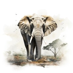 Double exposure of a saddened elephant due to habitat loss