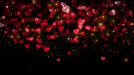 falling red hearts love background loop
