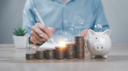Financial profit analysis strategy concept investment return and dividend increase business...