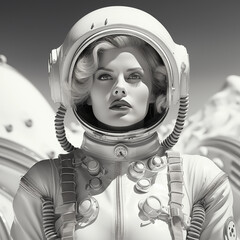 a female cosmonaut in a space suit vintage illustration