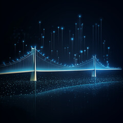 Bridge from digital data, Abstract illustration, 3d low poly with lines and dots - 721381174