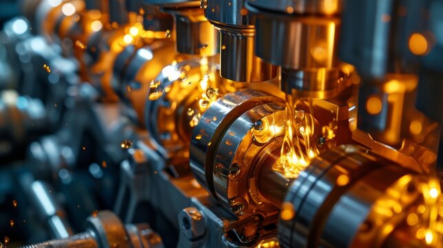 Gears in car engine with lubricant oil on repairing.