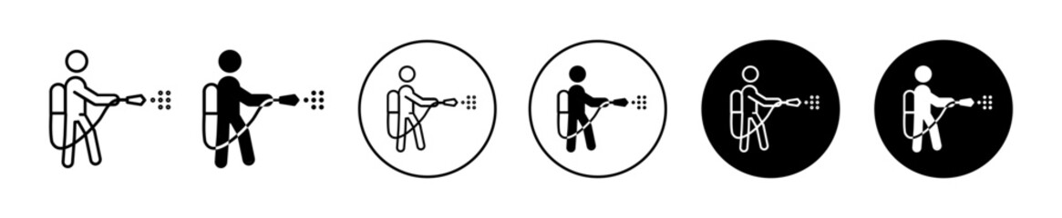 Mite disinfectant man vector icon set collection. Mite disinfectant man Outline flat Icon. - obrazy, fototapety, plakaty