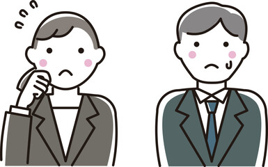 Illustration of young business people (man and woman worried)