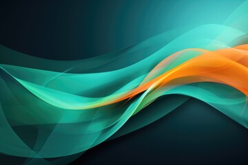 Colors of April, abstract background with waves in dark green, light green and orange hues, and with copyspace for your text. April background banner for special or awareness day, week or month - obrazy, fototapety, plakaty
