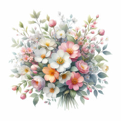 watercolor wildflower bouquet with white background