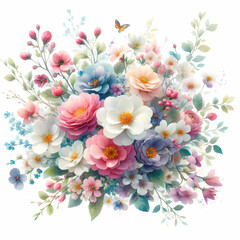 watercolor wildflower bouquet with white background