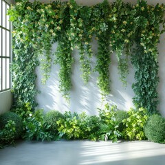 Fototapeta premium Botanical Bliss: Greenery Wall, a Natural Tapestry of Tranquility
