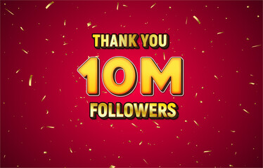 Golden 10M isolated on red background with golden confetti, Thank you followers peoples, 1M online social group, 15M