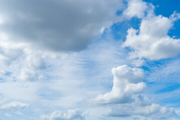 Obraz premium Blue Sky with White Clouds, Sunny Cloudy Sky Texture Background, Fluffy Clouds Pattern, Sunny Cumulus