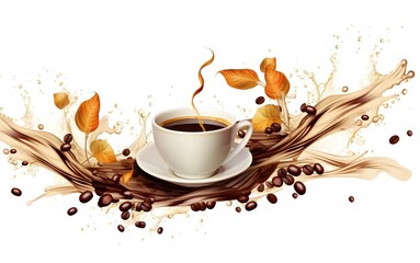 Banner design with coffee splash and coffee beans isolated on white background