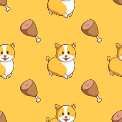 cute corgi dog seamless pattern on yellow background