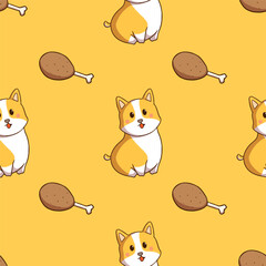 cute corgi dog seamless pattern on yellow background