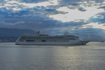 Family cruiseship cruise ship liner Serenade arrives to Vancouver, Canada from Alaska cruise