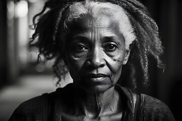 Black and White Portrait of a Senior African American Woman
