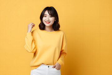 Obraz premium Portrait of young asian lady smiling with cheerful expression