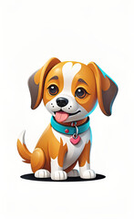 vector illustration, flat logo of cute dog vector icon, primitive children's doodle, isolated on white background, favorite pets,