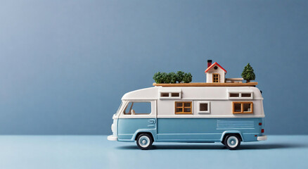 Toy model tiny house above a van