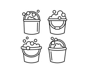 bucket foam water bubble icons simple lineart outline black white vector design flat illustration template