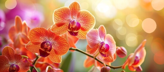 Fototapeta na wymiar Mesmerizing Orange and Pink Orchids: A Captivating Display of Vibrant Orange, Playful Pink, and Exquisite Orchids