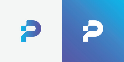 Pixel p letter logo icon with blue purple color - obrazy, fototapety, plakaty